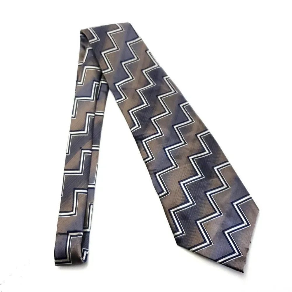 Joseph & Feiss Brown Gray Woven Wide Abstract‎ Silk Tie
